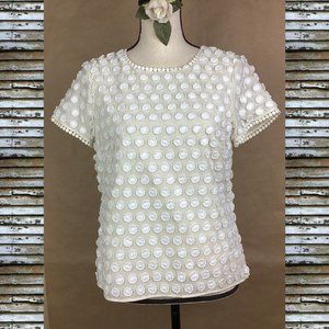 Talbots Cotton Cropped Embroidered Lace Top